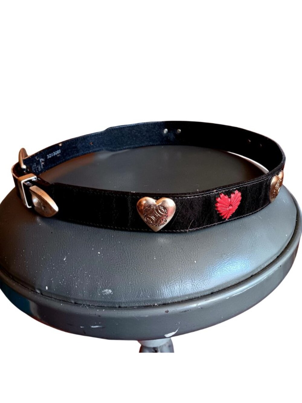 Vintage Cowgirl Belt 28 Heart Concho  Stitched Black Leather Made In Mexico 80s